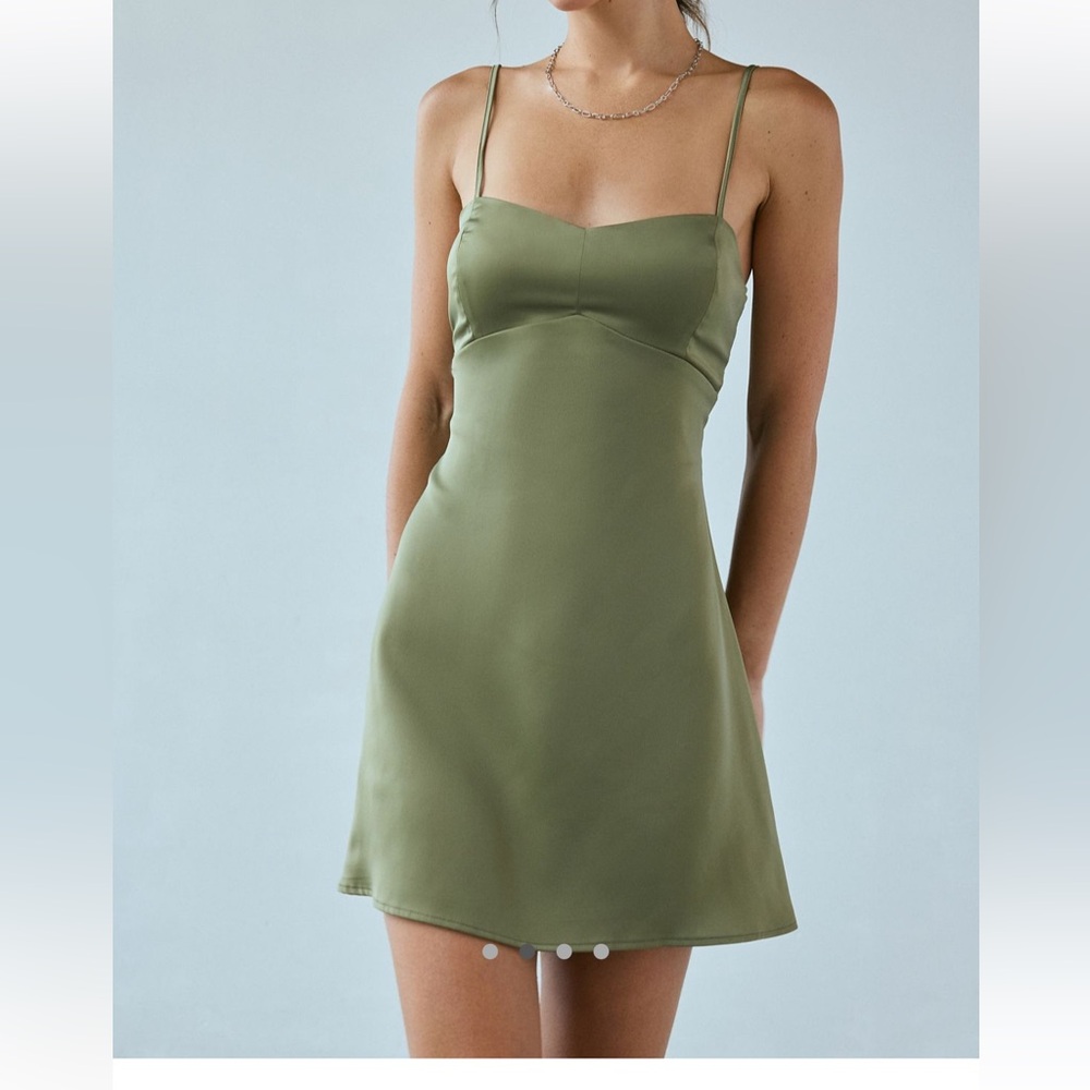 NWT. Urban Outfitters • Black Bella Bow-Back Satin Mini Dress